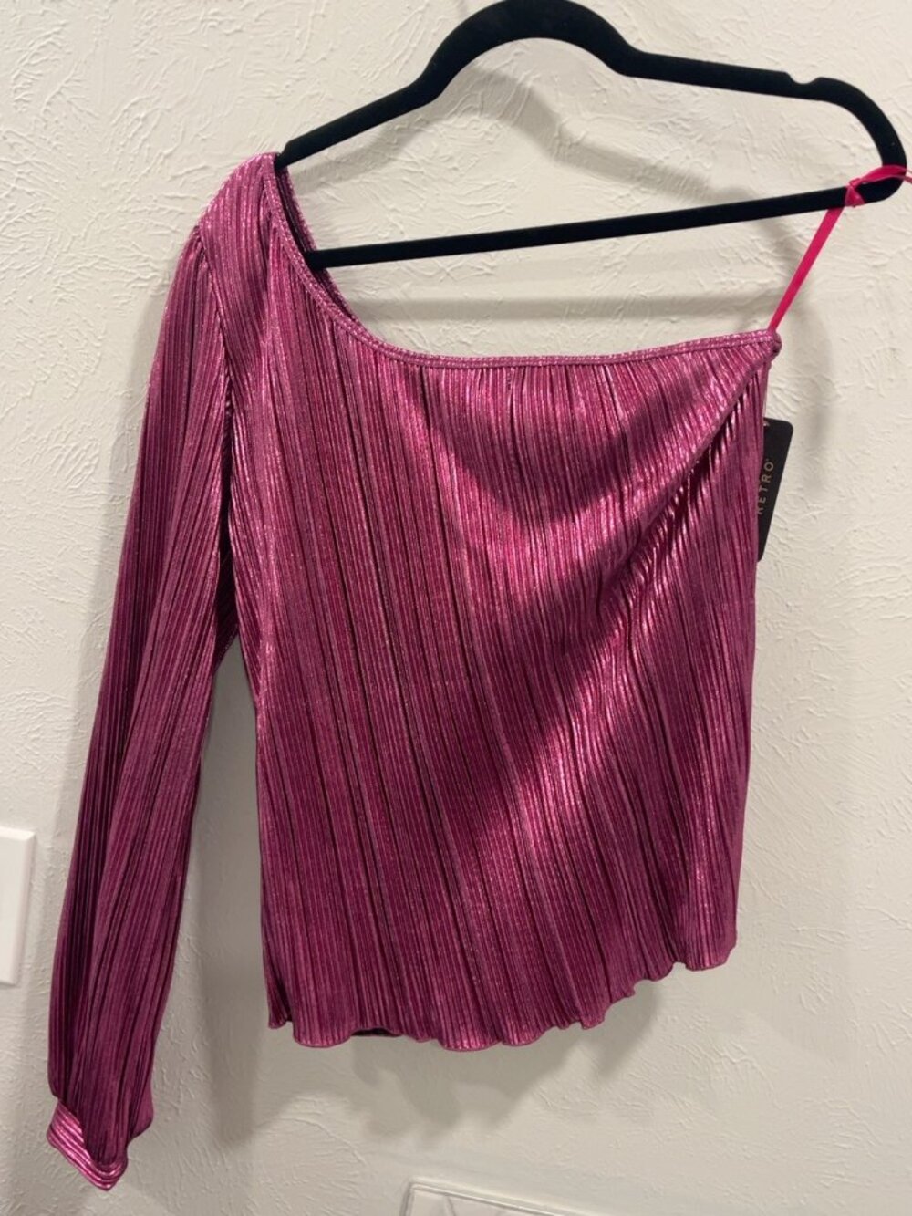 NWT Wrangler Retro Metallic Pink One Shoulder Long Sleeve Top M